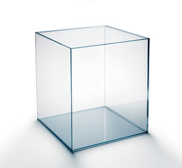 Empty glass box on white background
