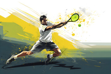 Obraz na płótnie Canvas A tennis player serving a powerful shot,Tennis player and tennis balls