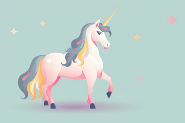 prancing pink unicorn on solid background