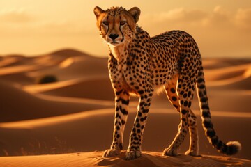 Cheetah walk in the desert landscape