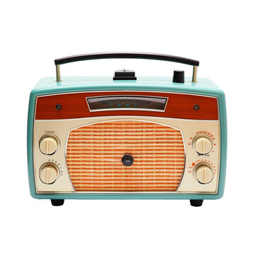 Vintage radio isolated on transparent background, ready for object and retouch design. Generative AI.