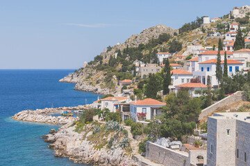 Top view of the island Hydra, a Greek island	