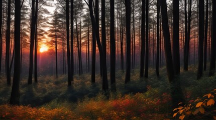 Fototapeta na wymiar Beautiful forest background in twilight colorful