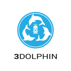 three dolphins with lantern logo design vector