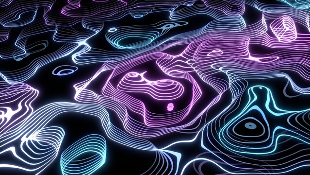 abstract neon vibrant colorful purple 3d illustration background, can be used to represent topography pattern texture, string theory multiverse, quantum physics, sci-fi cyberpunk psychedelic backdrop