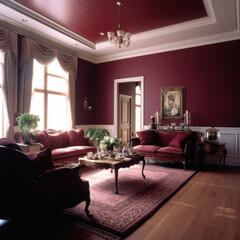 maroon living room traditional interior
