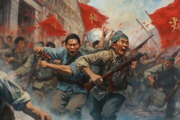 A painting of China in the style of dynamic and action-packed revolution. Generative AI. - obrazy, fototapety, plakaty