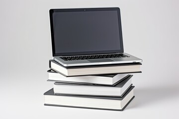 Laptop and books. Isolated on white background. Education.