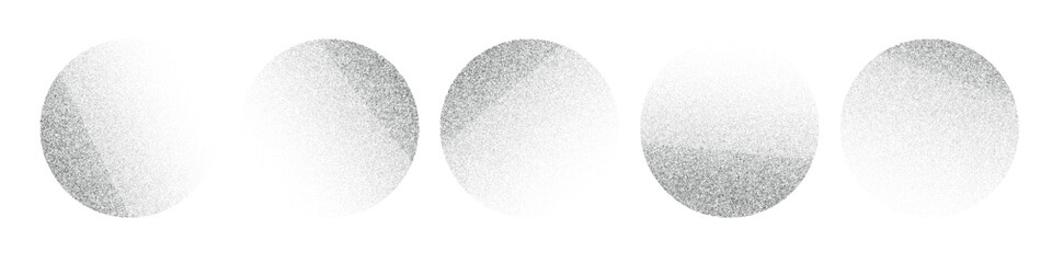 Abstract background gradient noise and grain. Half tone dots form circles, gradation and stipple effects. Flat vector illustration isolated on white background.