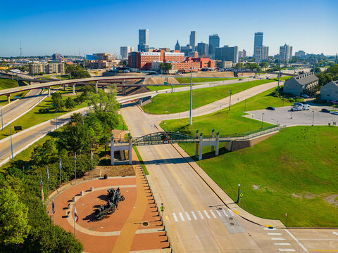 Sunny view of the Cyrus Avery Centennial Plaza