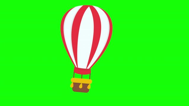 2d animated illustration of hot air balloon on green screen
