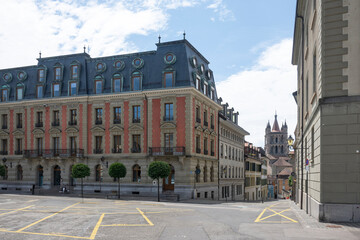 Obraz premium Panorama of old town of city of Lausanne, Switzerland