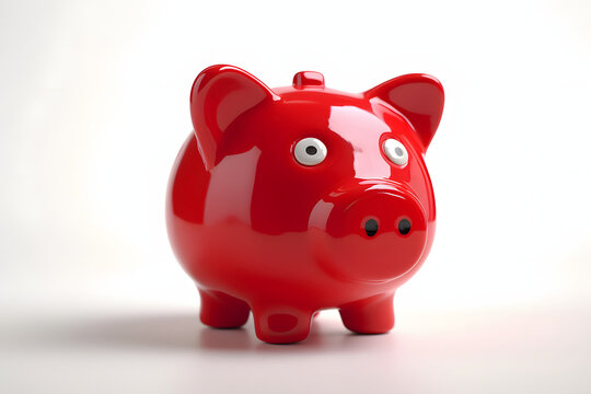 Red piggy bank on white background savings concept