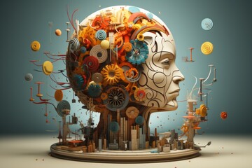 Human Brain Concept - Creative Artificial Intelligence and Mind, Futuristic, Innovative Illustration, Exploring the Power of Intelligence, Technology and Imagination in Modern Digital Design Marketing