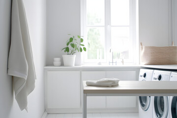 White and minimalist laundry room, interior design concept