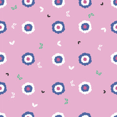 Flowers seamless pattern background print in pink, blue, white and green.