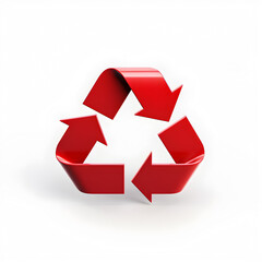 Red 3d recycle symbol on white background.