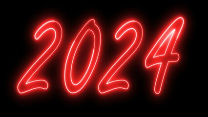 2024 text font with neon light. Luminous and shimmering haze inside the letters of the text Happy New Year 2024. 2024 Chirstmas.