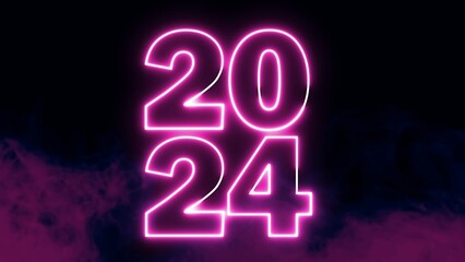 2024 text font with neon light. Luminous and shimmering haze inside the letters of the text Happy New Year 2024. 2024 Chirstmas.