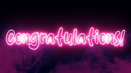 Congratulations text font with neon light. Luminous and shimmering haze inside the letters of the text Congratulations. Congratulations neon sign.