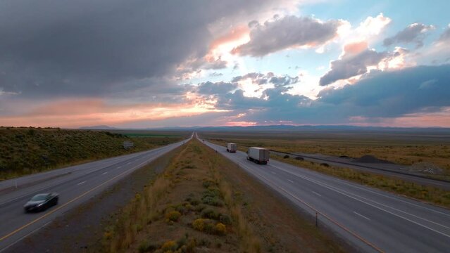 Sunset Drive: Semi Trucks in Desert Steppe