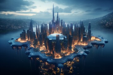 Fototapeta premium panorama of the city, Generative AI