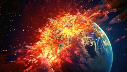 Obraz premium A meteorite crashes into planet Earth