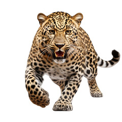 Leopard Running and Jumping Isolated on Transparent or White Background, PNG