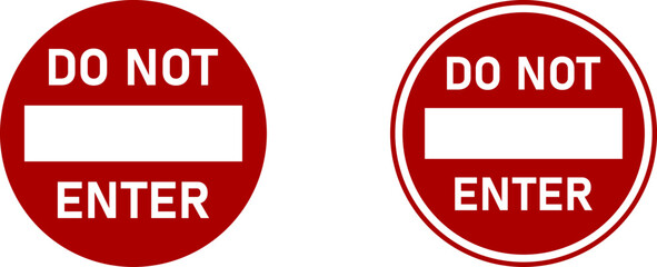 Red and White Round Stop Sign Do Not Enter or Closed Icon Set. Vector Image.