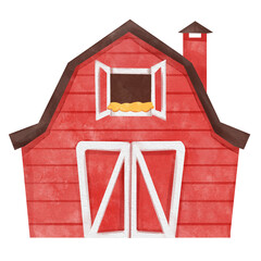 Farm house red barn  watercolor hand drawn © carlosgustavo