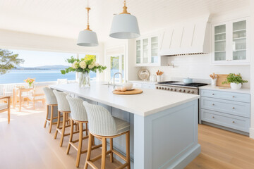 A Serene Coastal Cottage Oasis: Modern Kitchen with Breezy Charm, Nautical Accents, and Inspired Interior Design