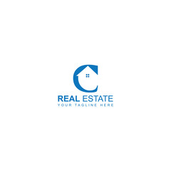 abstract minimal real estate c letter logo design vector. c letter and home combine icon.
