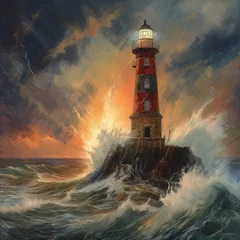Foto op Aluminium 3d illustration lighthouse sea watercolor artwork © MaggooArts