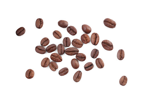 Many roasted coffee beans isolated on white, top view © New Africa