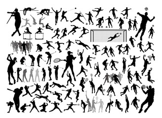 Variety of sports vector silhouette illustration set
