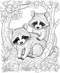 raccoon coloring page for adults © Farida