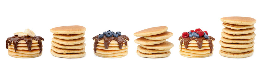 Set of tasty pancakes isolated on white