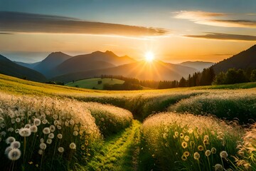 Naklejka premium sunrise over the field