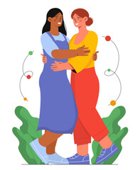 Happy women hugging vector concept