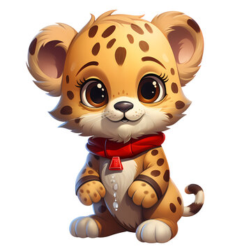 Cute Cheetah With Christmas Clipart Illustration