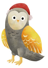 Watercolor Christmas Owl Wearing Santa