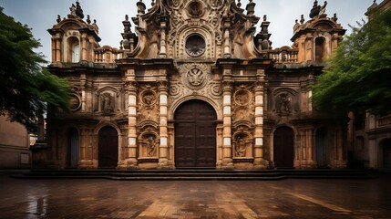 Fototapeta premium Ornate Carvings on Historic Cathedral Facade 