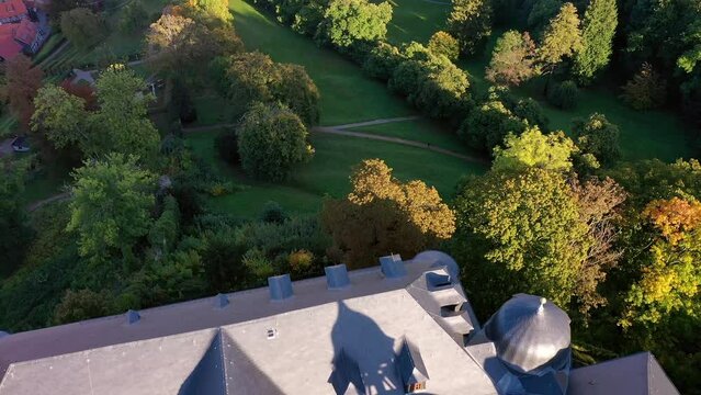 Drone photo, drone shot, drone video, drone flight over Blankenburg Baroque Palace, close-up, Harz Mountains, Saxony-Anhalt, Germany, Europe