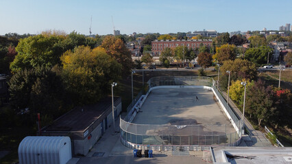 Aerial view of a Hockey rink in fall