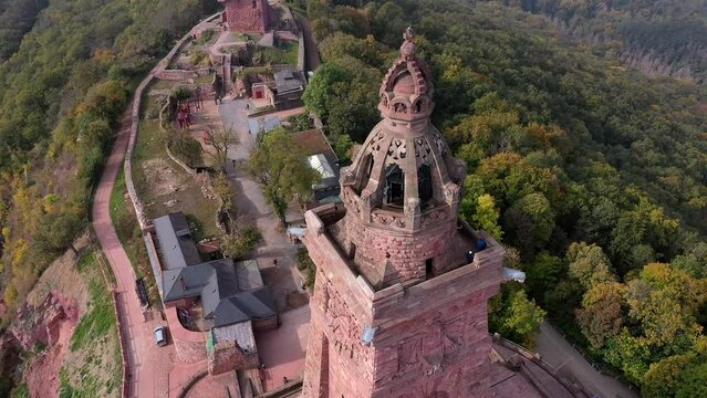 Drone photo, drone shot, drone video, drone flight over the Kyffhaeuser with Kaiser Wilhelm Monument, Barbarossaden Monument, close-up, Kyffhaeuserland, Thuringia, Germany, Europe