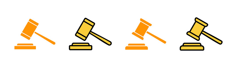 Gavel icon set for web and mobile app. judge gavel sign and symbol. law icon. auction hammer