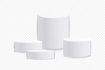 White circle podium stand, 3D cylindrical pedestal display isolated on white background. Vector column platform pillar for display product