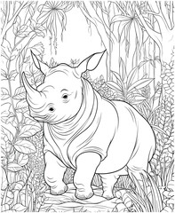 Rhinoceros Coloring Page Illustrations and Vectors