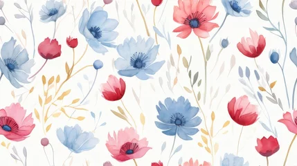 Foto op Canvas seamless repeatable pattern of wild flowers that can be repeated to create an endless pattern. generative AI © jackson