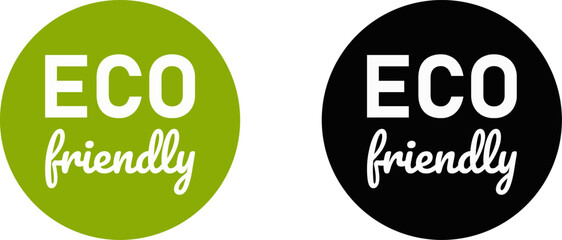 Eco Friendly Green and Black Round Badge Stamp Symbol Icon. Vector Image.